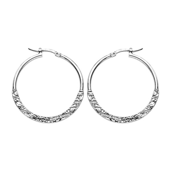 Boucles d'oreilles Argent 925 Créole Tube Lisse et Froissé 30 mm