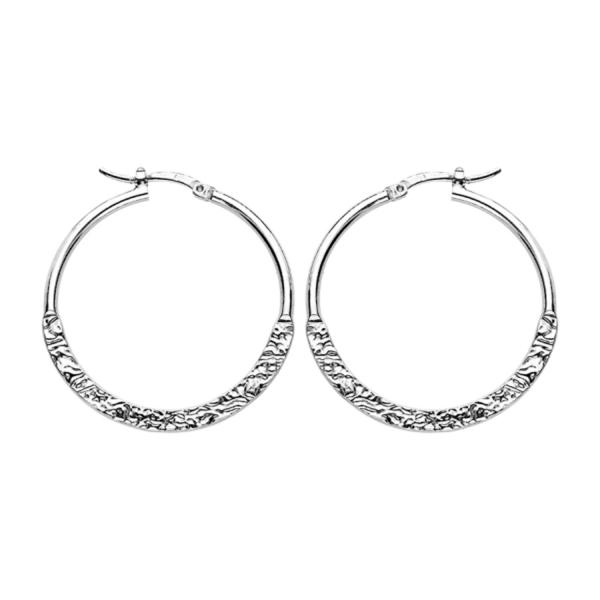 Boucles d'oreilles Argent 925 Créole Tube Lisse et Froissé 30 mm