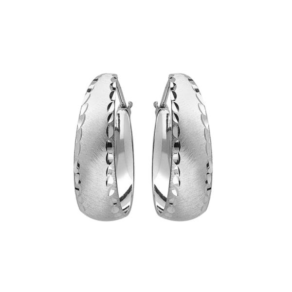 Boucles d'oreilles Argent 925 Créole Sablée Bords Diamantés 25 mm