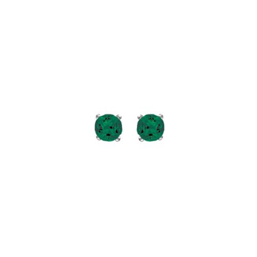Boucles d'oreilles Argent 925 Pierre Zirconium Ronde 4 Griffes Vert 4 mm