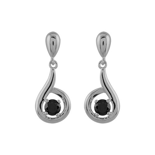 Boucles d'oreilles Argent 925 Pendante Zirconium Noir