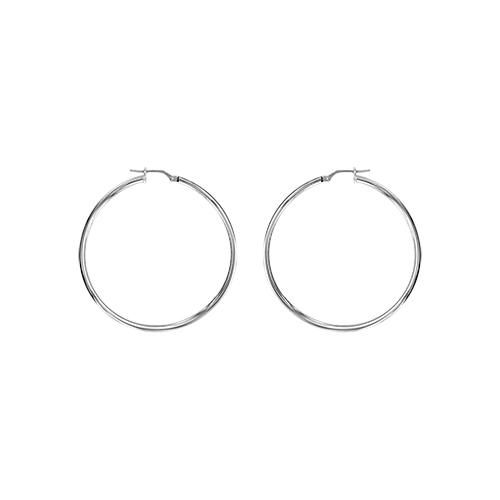 Boucles d'oreilles Argent 925 Rhodié Créole Ondulée Fil 1,5 mm Diam. 30 mm