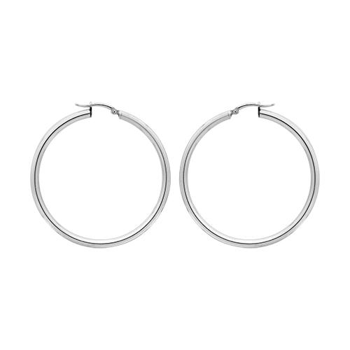 Boucles d'oreilles Argent 925 Rhodié Créole Tube 3 mm Diam. 35 mm