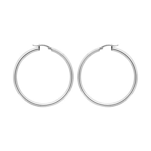 Boucles d'oreilles Argent 925 Rhodié Créole Tube 3 mm Diam. 35 mm