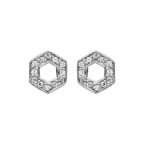 Boucles d'oreilles Argent 925 Hexagonale Zirconium Sertis 