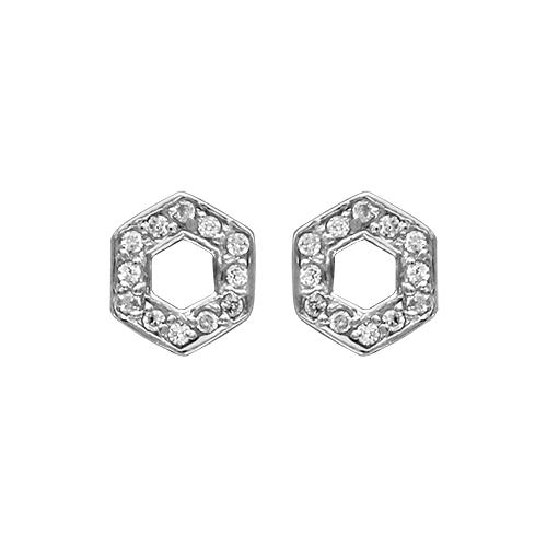 Boucles d'oreilles Argent 925 Hexagonale Zirconium Sertis 