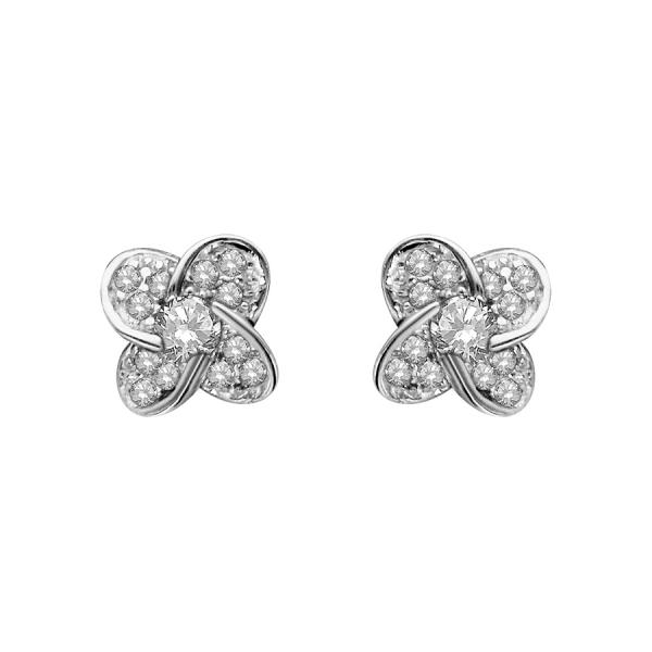 Boucles d'oreilles Argent 925 Fleur Zirconium Sertis Pierre Blanche