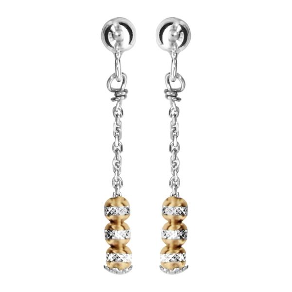 Boucles d'oreilles Argent 925 Pendante 3 Boules Diamantés Dorure Jaune