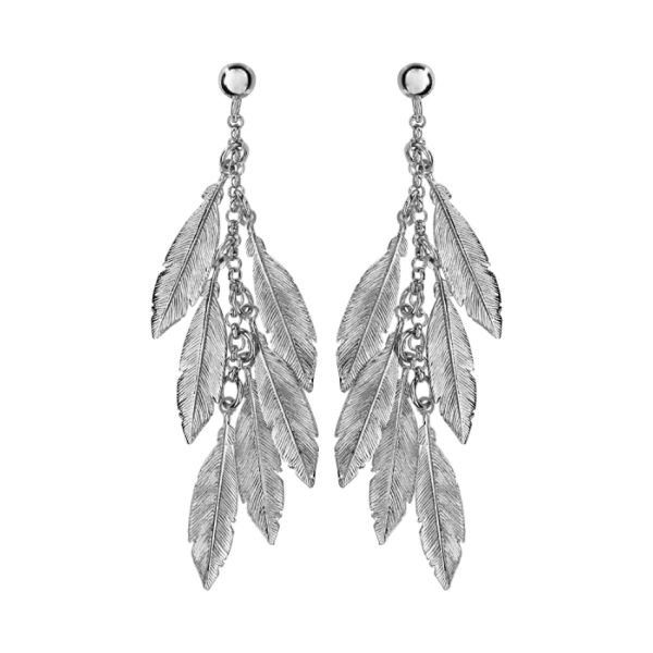 Boucles d'oreilles Argent 925 Pendantes 6 Plumes
