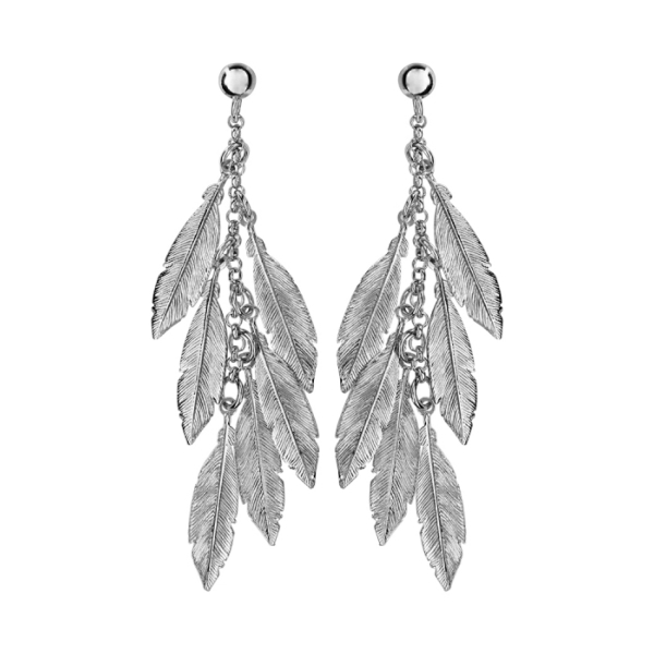 Boucles d'oreilles Argent 925 Pendantes 6 Plumes