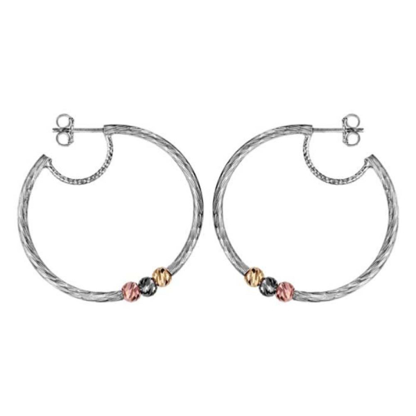 Boucles d'oreilles Argent 925 Style Créole avec Boules Facettés 3 Tons