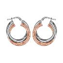 Boucles d'oreilles Argent 925 et Dorure Rose Créoles Petit Modèle Demi-Jonc Croisée