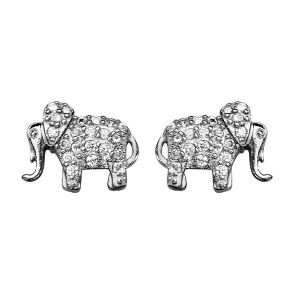 Boucles d'oreilles Argent 925 Eléphant avec Zirconium Serti