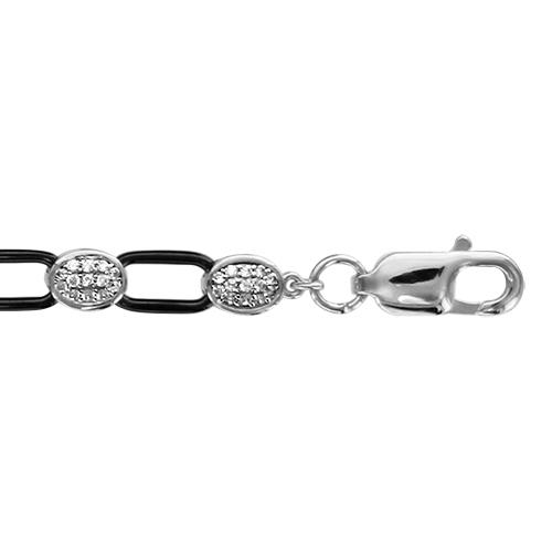 Bracelet Argent 925 Céramique Noire Pastilles Zirconium Sertis