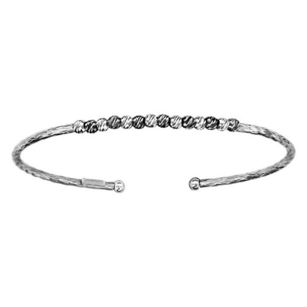 Bracelet Argent 925 Jonc Ouvert avec Boules Ciselées Noir