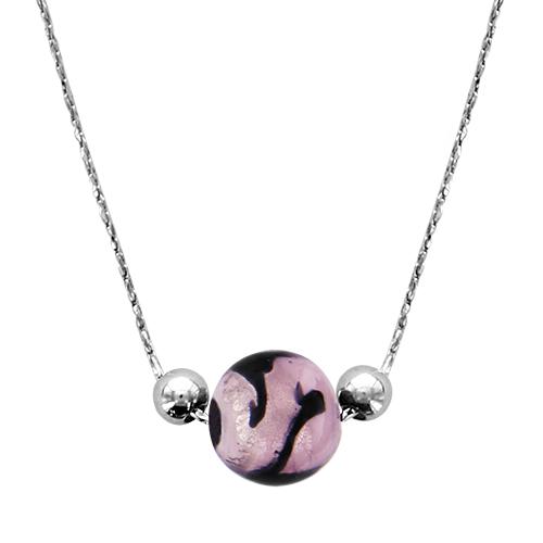 Collier Argent 925 Verre de Murano Boule Violette et Rose