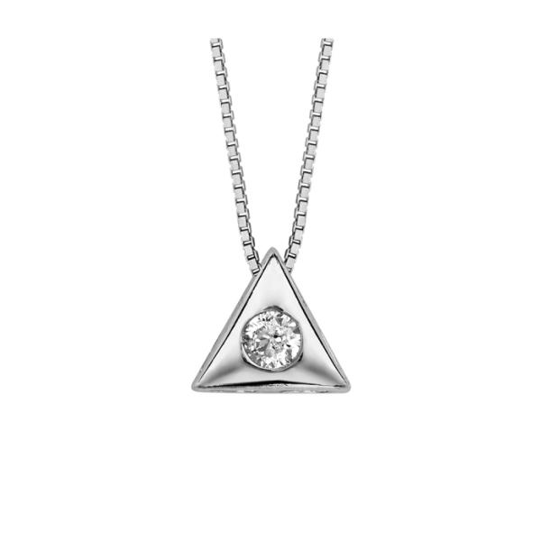 Collier Argent 925 Petit Pendentif Forme Triangle avec Zirconium Serti