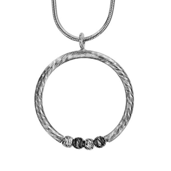 Collier Argent 925 Pendentif Rond avec Boules Ciselées Noir