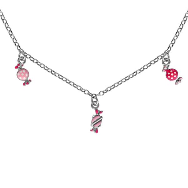 Collier Argent 925 Enfant 3 Pampilles Bonbons Roses