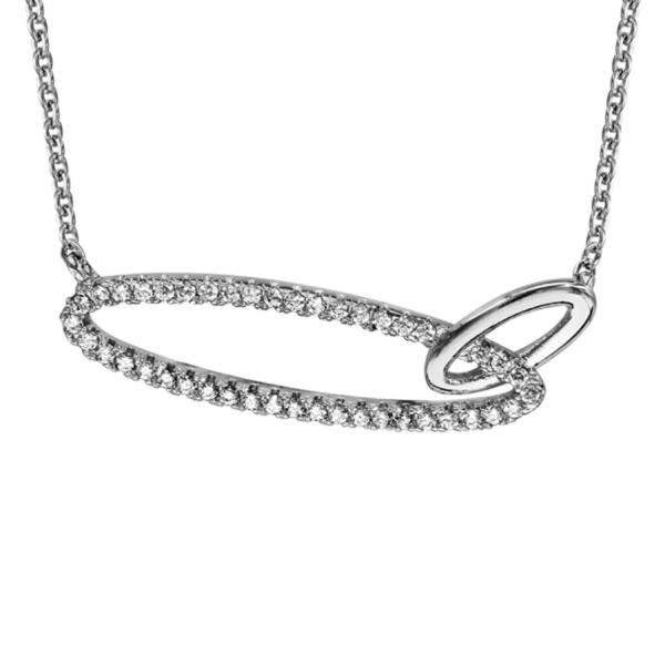 Collier Argent 925 2 Anneaux Allongés et Zirconium