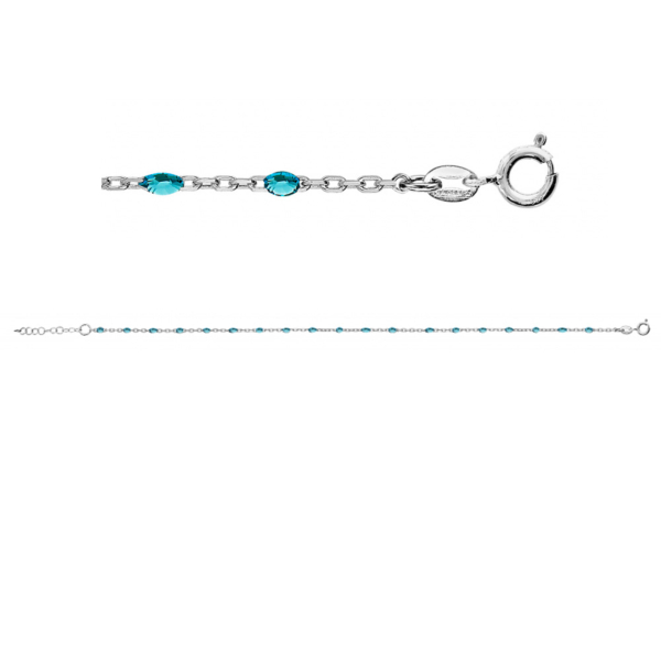 Chaîne de Cheville Argent 925 Rhodié Olives Résine Bleu Transparent