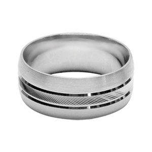 Bague Alliance Argent 925 Filet Ciselé Diamantée Brossée 8 mm