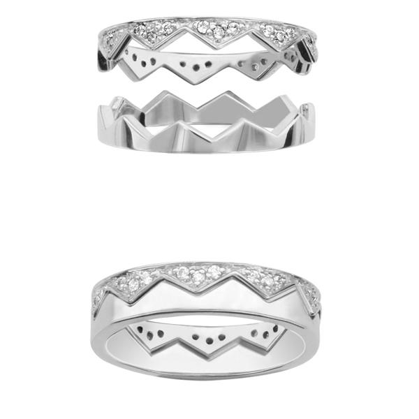 Bague Argent 925 Double Anneau 5 mm Lisse + Zirconium