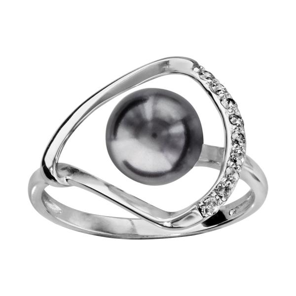 Bague Argent 925 et Zirconium Sertis Perle d'imitation Grise