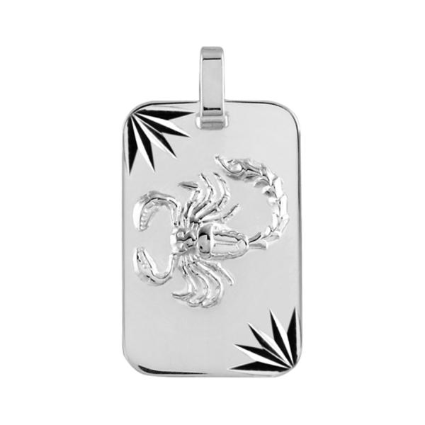 Pendentif Argent 925 Plaque Militaire Diamantée Zodiaque Scorpion