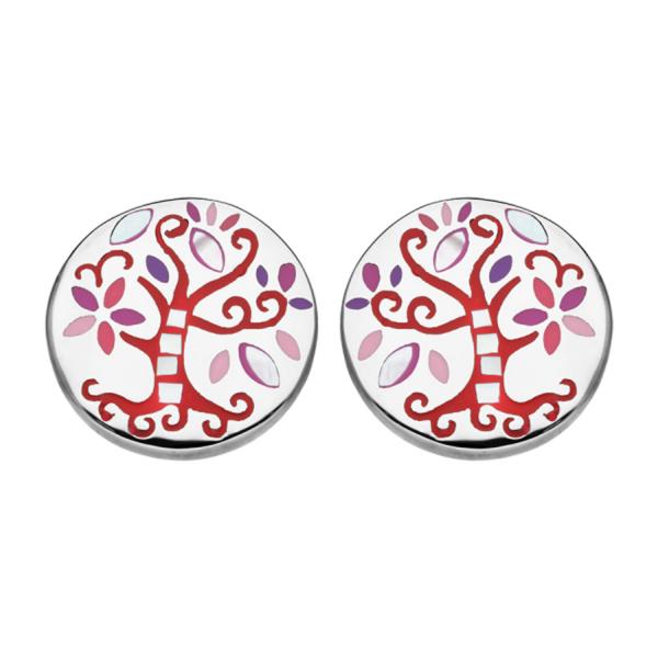Boucles d'oreilles Acier 316 L Arbre de Vie Rouge et Nacre 