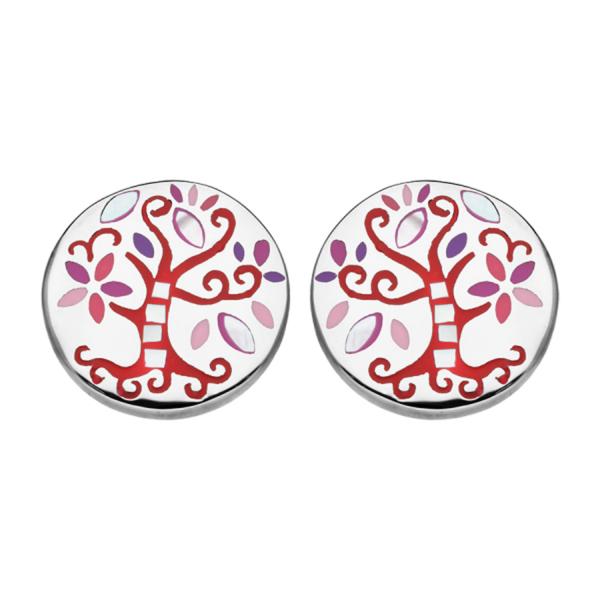 Boucles d'oreilles Acier 316 L Arbre de Vie Rouge et Nacre 