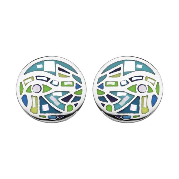 Boucles d'oreilles Acier 316 L Ronde Résine Bleu Vert et Nacre