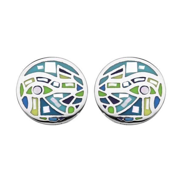 Boucles d'oreilles Acier 316 L Ronde Résine Bleu Vert et Nacre