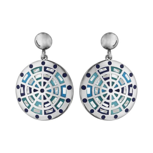 Boucles d'oreilles Acier 316 L avec Nacre Motif Dégradé Bleu
