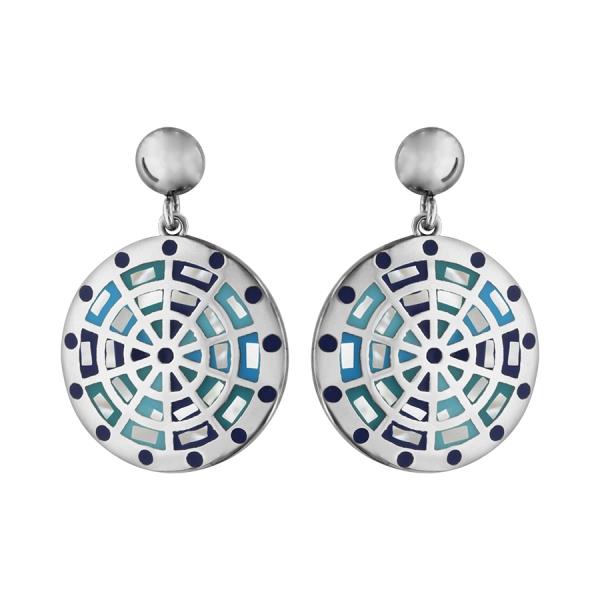 Boucles d'oreilles Acier 316 L avec Nacre Motif Dégradé Bleu