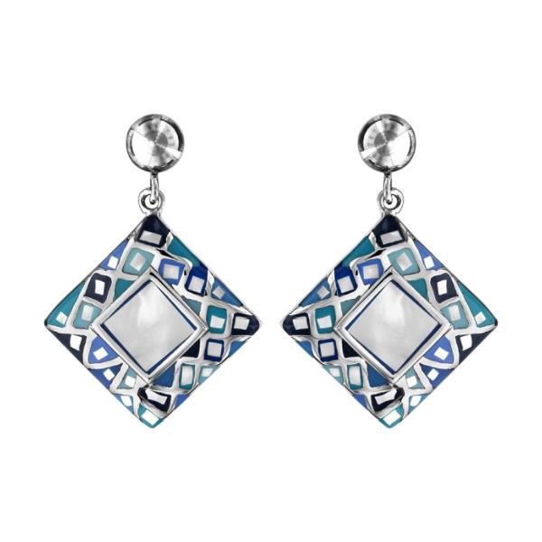 Boucles d'oreilles Acier 316 L Carré Dégradé Bleu avec Nacre