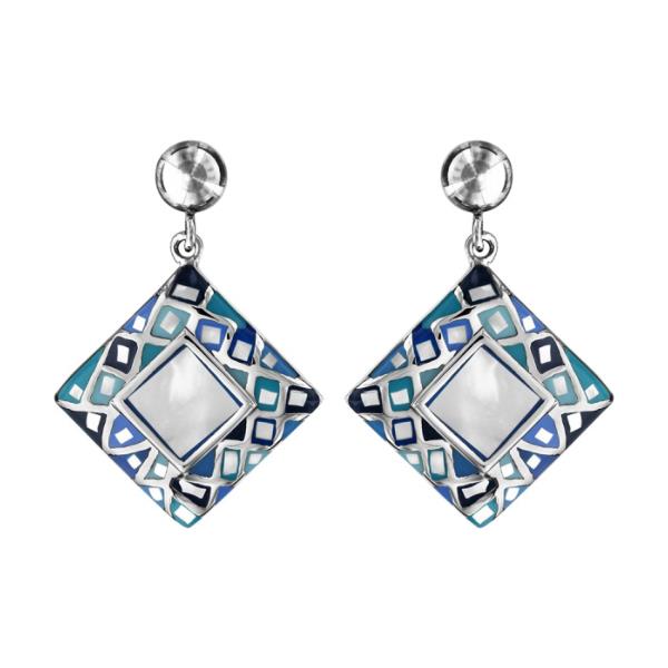 Boucles d'oreilles Acier 316 L Carré Dégradé Bleu avec Nacre