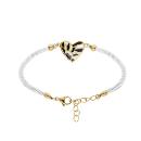 Bracelet Acier 316 L Doré Coeur Résine Blanche et Noire Cordon Blanc