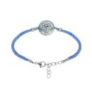 Bracelet Acier 316 L Doré Rond Fleurs Résine et Nacre Cordon Bleu Ciel