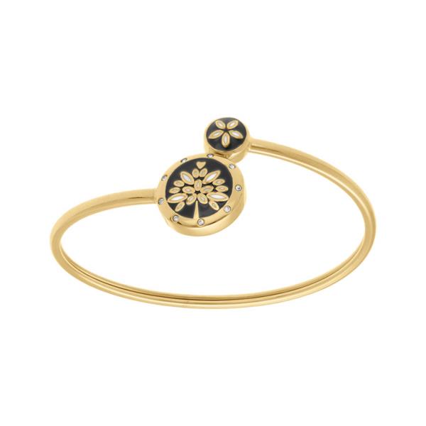 Bracelet Acier 316 L Doré Jaune Jonc Flexible Résine Noire et Blanche