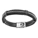 Bracelet Acier 316 L et Cuir Double Tresses Noires avec Chaine