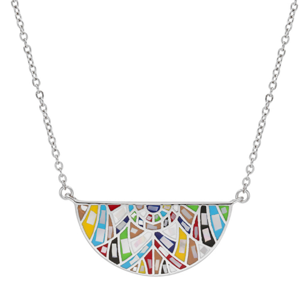 Collier Acier 316 L Pendentif Demi Sphère Résine Multicolore avec Nacre