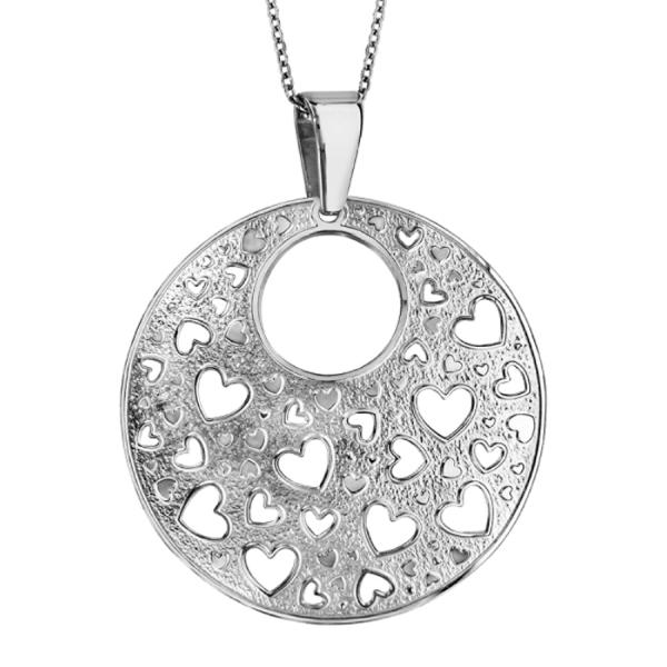 Collier Acier 316 L Pendentif Rond Bombé Motifs Coeurs