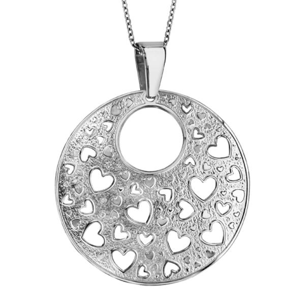 Collier Acier 316 L Pendentif Rond Bombé Motifs Coeurs