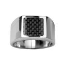 Bague Alliance Chevaliere Acier 316 L Plateau Quadrillage Noir