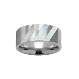 Bague Acier 316 L et Nacre Blanc en Diagonale