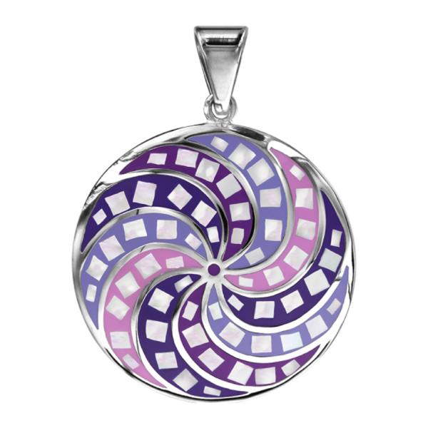 Pendentif Acier 316 L Rosace Résine Violet Rose et Nacre 