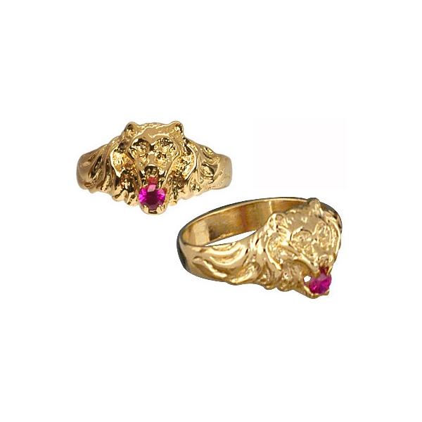 Bague Chevalière Plaqué Or Vermeil Lion Zirconium Rouge Petit Modèle