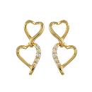 Boucles d'oreilles Plaqué Or et Zirconium Double Coeurs