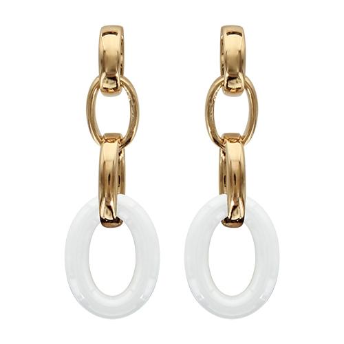 Boucles d'oreilles Plaqué Or Anneaux Ovale Céramique Blanche